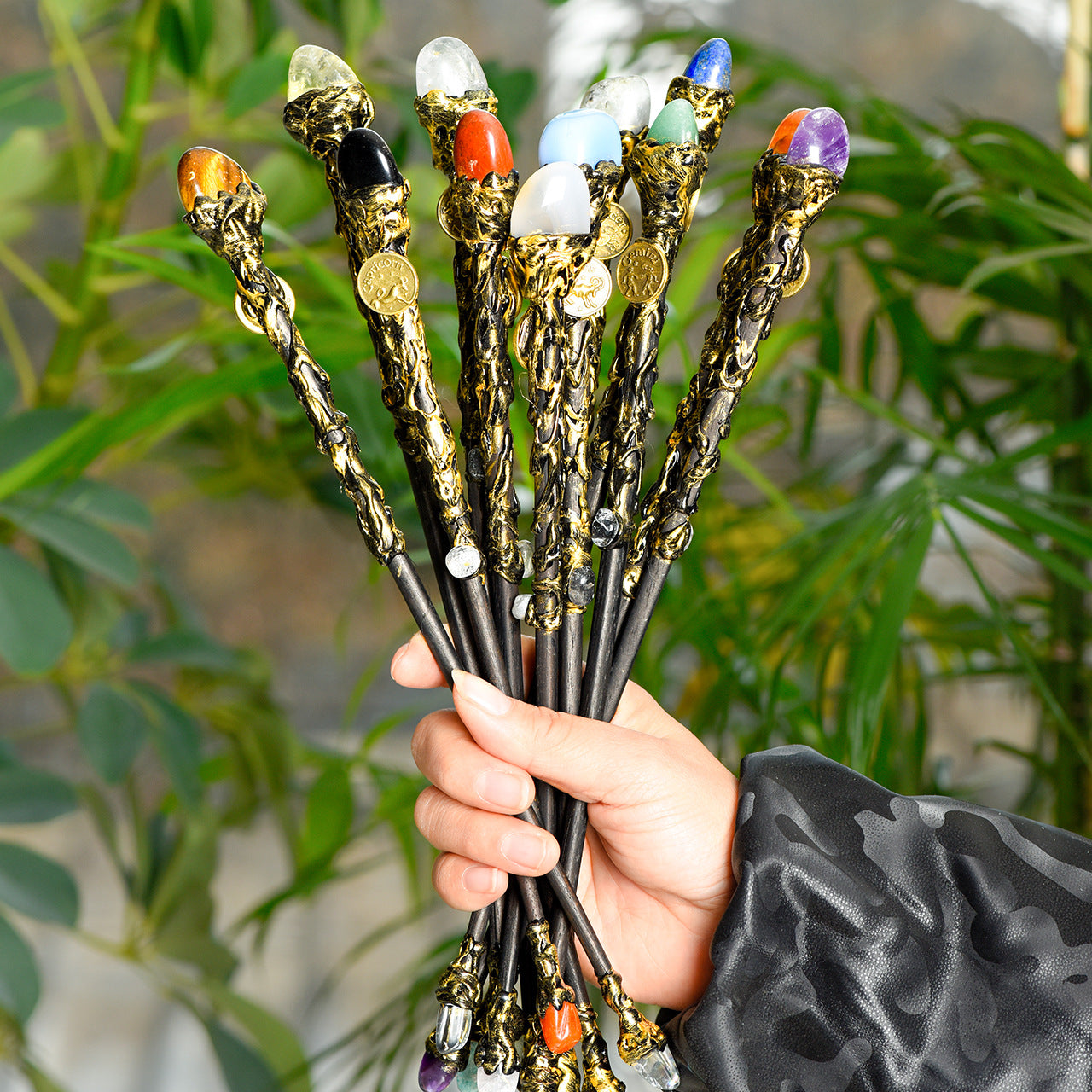 Natural crystal twelve constellations magic wand metal core wand