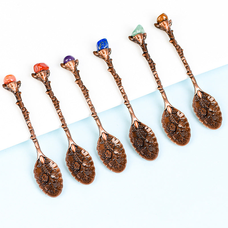 Natural crystal raw stone coffee spoon, retro carved stirring spoon, irregular polished stone dessert spoon