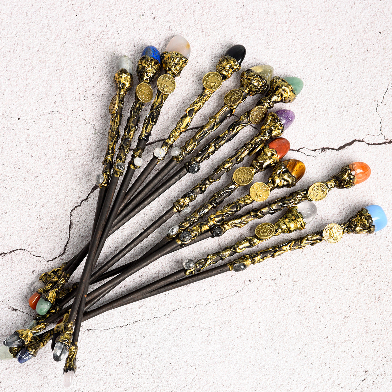 Natural crystal twelve constellations magic wand metal core wand